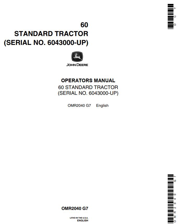 John Deere 60 Operators Manual OMR2040