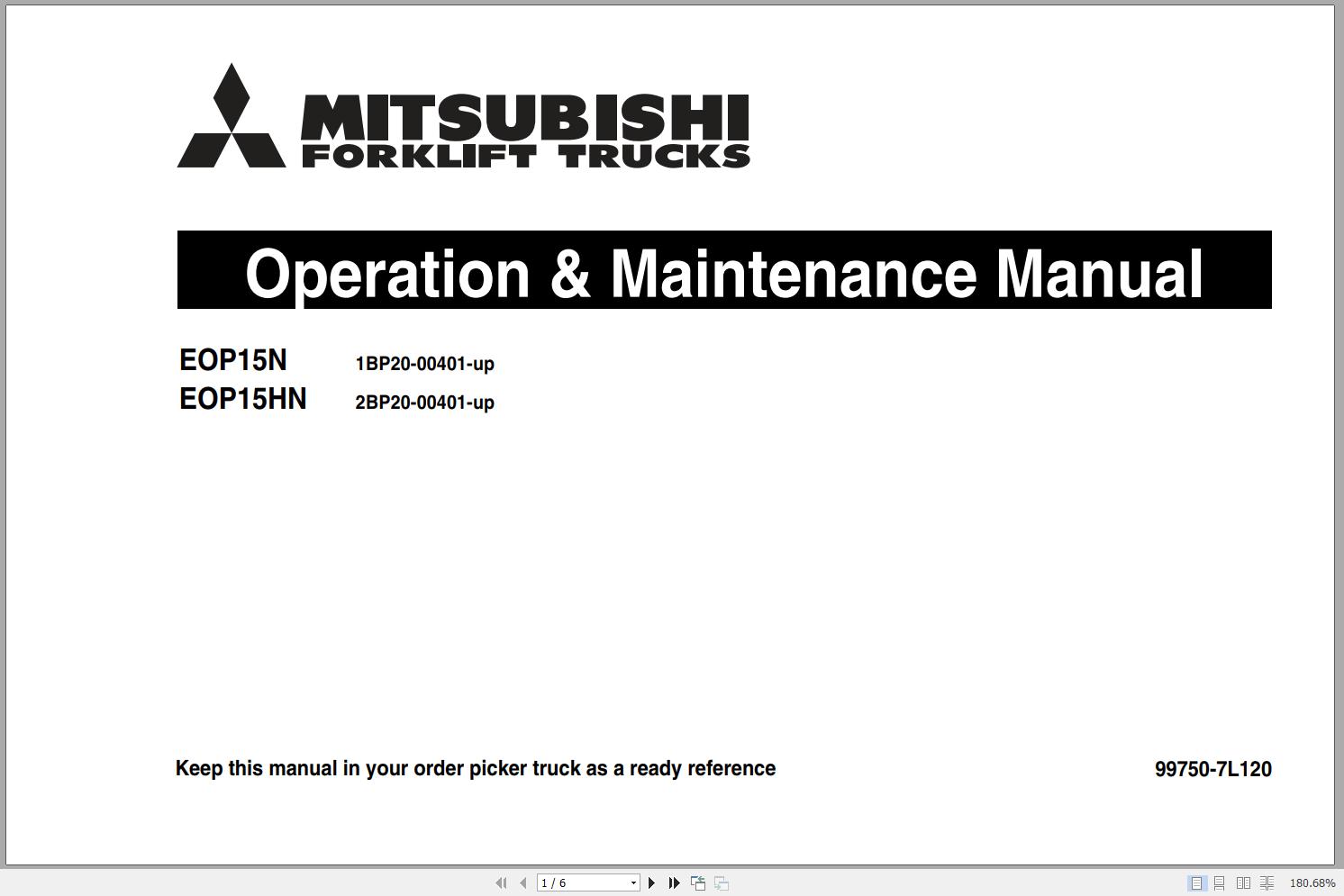 Mitsubishi EOP15HN EOP15N Schematic Operation Maintenance Service Manual