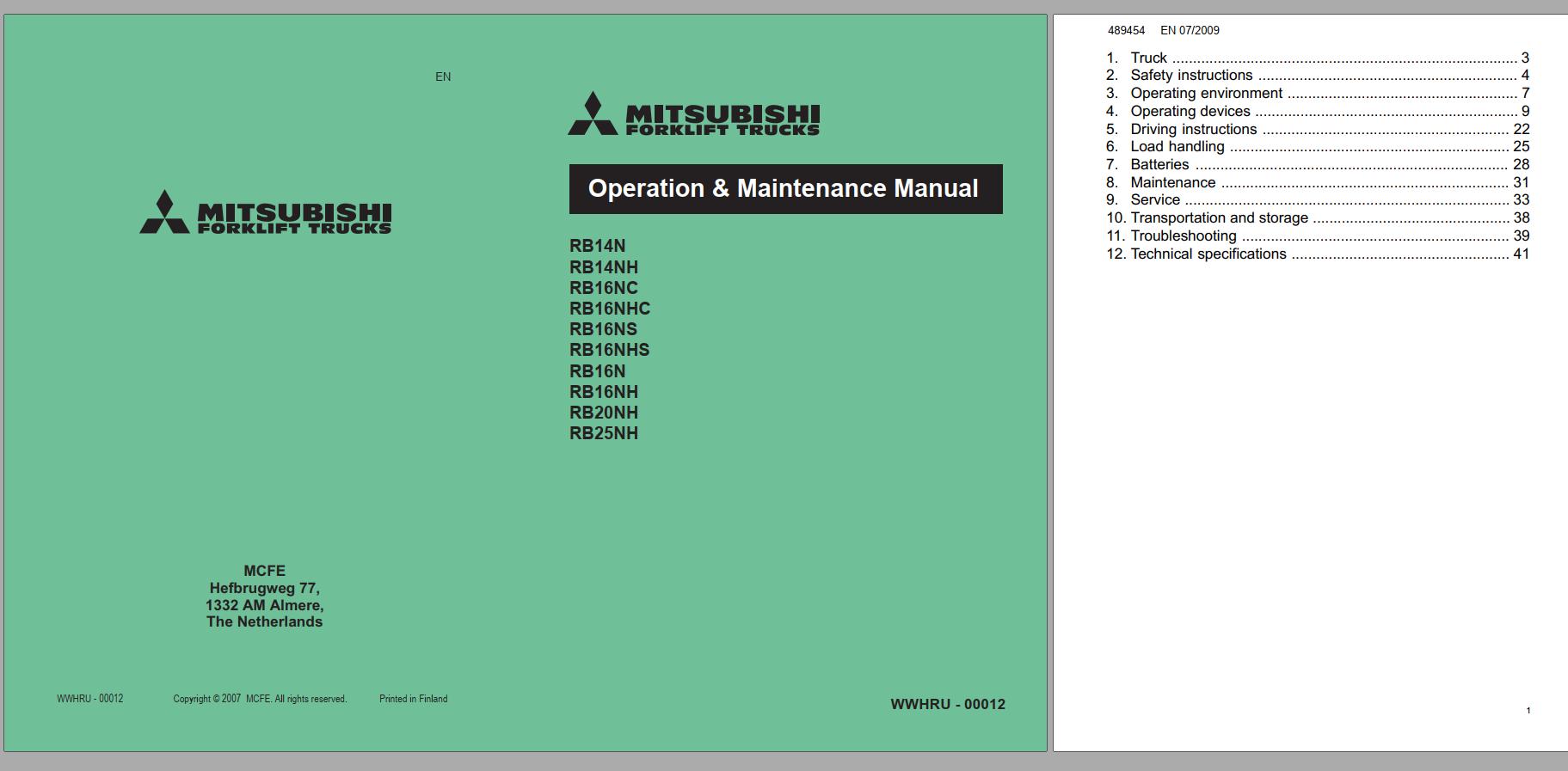 Mitsubishi Rb N Rb Nh Schematic Operation Maintenance Service Manual