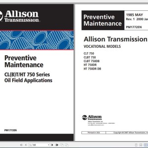 Allison CL(B)T HT 750 Series Oil Field Applications Preventive Manual PM1772EN