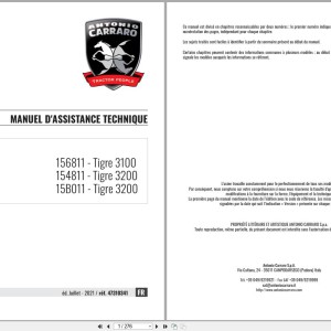 Antonio Carraro Series 15 Tigre 3100 3200 Technical Support Manual 47310341 FR