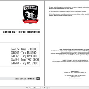 Antonio Carraro Tony TR8900 to TRG10900 Diagnostic Workshop Manual 47307061_02 FR