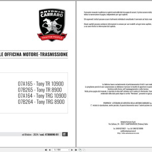 Antonio Carraro Tony TR8900 to TRG10900 Engine Transmission Workshop Manual 47308090_01 IT