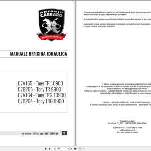 Antonio Carraro Tony TR8900 to TRG10900 Hydraulic Workshop Manual 47311090_01 IT
