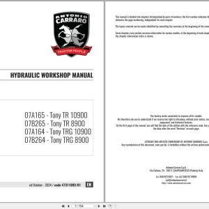 Antonio Carraro Tony TR8900 to TRG10900 Hydraulic Workshop Manual 47311093_01 EN