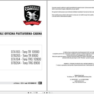 Antonio Carraro Tony TR8900 to TRG10900 Platform Cab Workshop Manual 47313060_01 IT