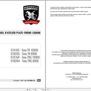 Antonio Carraro Tony TR8900 to TRG10900 Platform Cab Workshop Manual 47313061_01 FR