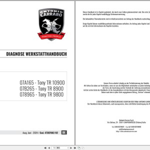 Antonio Carraro Tony TR8900 TR10900 Diagnostic Workshop Manual 47307062_02 DE