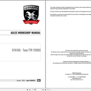 Antonio Carraro Tony TTR10900 Axles Workshop Manual 47309123 EN