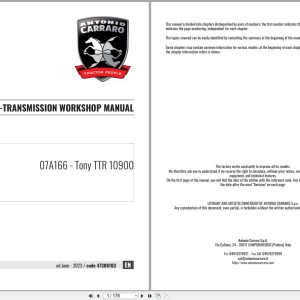 Antonio Carraro Tony TTR10900 Engine Transmission Workshop Manual 47308103 EN