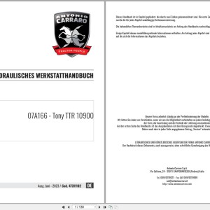Antonio Carraro Tony TTR10900 Hydraulic Workshop Manual 47311102 DE