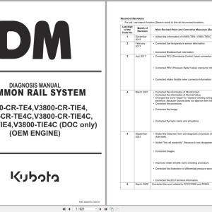 Kubota V3800-CR-TE4 to V3800-TIE4C Diagnostic Manual 9Y110-02266
