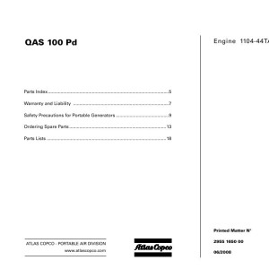 Atlas Copco QAS 100 Pd Parts List 2955 1650 00