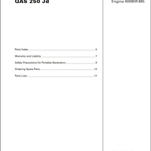 Atlas Copco QAS 250 Jd Engine 6068 HF485 Spare Parts List 2955 1360 00