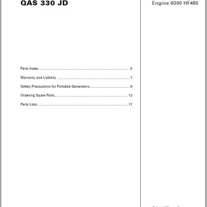 Atlas Copco QAS 330 Jd Engine 6090 HF485 Spare Parts List 2955 1380 00