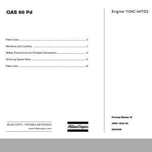Atlas Copco QAS 60 Pd Engine 1104C-44TG3 Spare Parts List 2955 1630 00