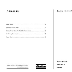 Atlas Copco QAS 60 Pd Parts List 2955 1630 00