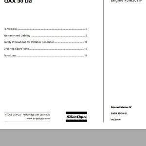 Atlas Copco QAX 30 Dd Engine F3M2011F Spare Parts List 2955 1500 01