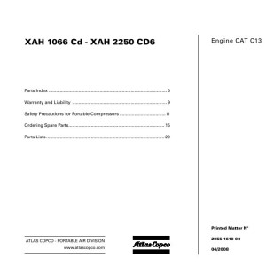 Atlas Copco XAH 1066 Cd - XAH 2250 CD6 Parts List 2955 1610 00