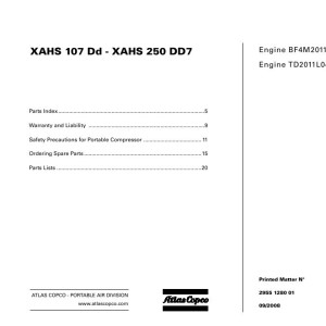 Atlas Copco XAHS 107 Dd - XAHS 250 DD7 Parts List 2955 1280 01