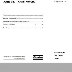 Atlas Copco XAHS 347 - XAHS 710 CD7 Engine CAT C7 Spare Parts List 2955 1250 00