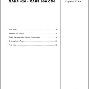 Atlas Copco XAHS 426 - XAHS 900 CD6 Engine CAT C9 Spare Parts List 2955 0400 01