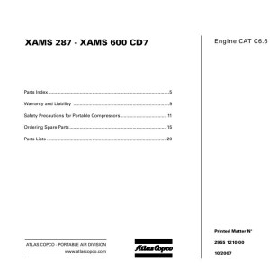 Atlas Copco XAMS 287 - XAMS 600 CD7 Parts List 2955 1210 00