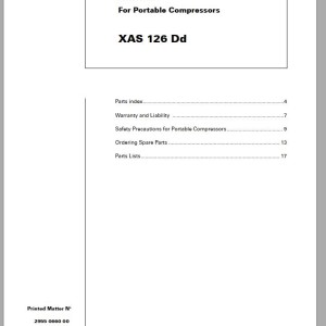 Atlas Copco XAS 126 Dd Spare Parts List 2955 0660 00