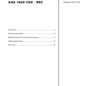 Atlas Copco XAS 1600 CD6 - RSC Parts List 2955 1200 00