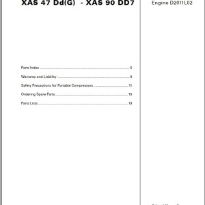 Atlas Copco XAS 47 Dd(G) - XAS 90 DD7 Engine D2011L02 Spare Parts List 2955 1300 00