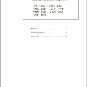 Atlas Copco XAS XAMS XAVS XAHS 336E - 486E Parts List 1092 0386 00