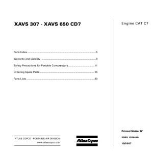 Atlas Copco XAVS 307 - XAVS 650 CD7 Parts List 2955 1260 00