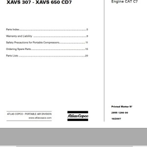 Atlas Copco XAVS 307 - XAVS 650 CD7 Spare Parts List 2955 1260 00