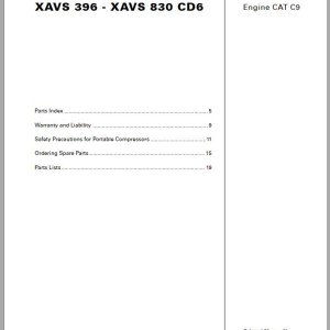 Atlas Copco XAVS 396 - XAVS 830 CD6 Engine CAT C9 Spare Parts List 2955 0430 01