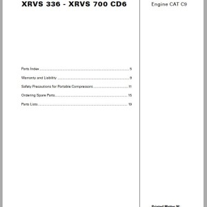 Atlas Copco XRVS 336 - XRVS 700 CD6 Engine CAT C9 Spare Parts List 2955 0460 01