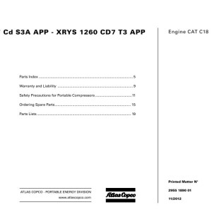 Atlas Copco XRYS 577 Cd S3A APP - XRYS 1260 CD7 T3 APP Parts List 2955 1890 01