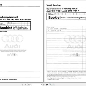 Audi 100 1983 - 1991 44 443 444 445 446 Workshop Manual