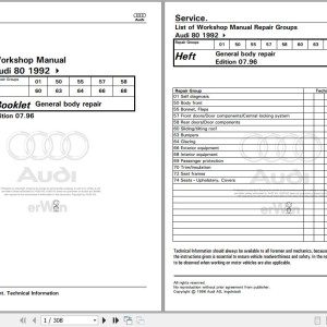 Audi 80 80 Avant 1992 - 1996 8C 8C2 8C5 Workshop Manual and Wiring Diagram