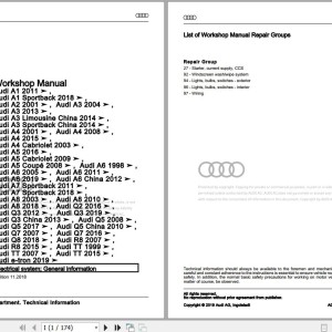 Audi A1 2011 - 2018 8X 8X1 8XA 8XF 8XK Workshop Manual and Wiring Diagram