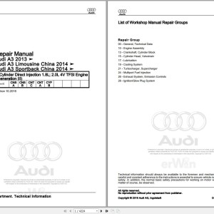 Audi A3 85S 2015 - 2017 Service Repair Manual and Wiring Diagram