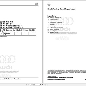 Audi A3 E-TRON 8VA 2013 - 2017 Service Repair Manual and Wiring Diagram