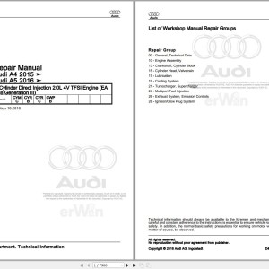 Audi A4 Limousine 8W2 2016 - 2017 Service Repair Manual and Wiring Diagram