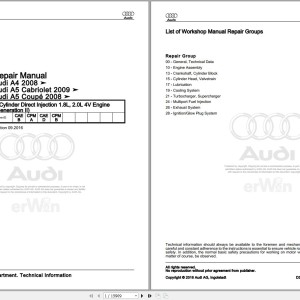 Audi A5 Cabriolet 8F 2010 - 2017 Service Repair Manual and Wiring Diagram