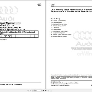 Audi A6 4X8 2011 - 2017 Service Repair Manual and Wiring Diagram