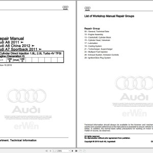 Audi A6 Avant 4G5 2012 - 2015 Service Repair Manual and Wiring Diagram