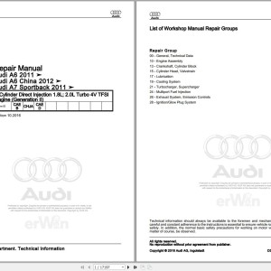 Audi A6 Sedan S6 4G2 2012 - 2016 Service Repair Manual and Wiring Diagram