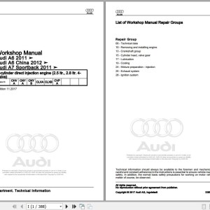 Audi A7 RS7 S7 2011 - 2018 4GA 4GF Workshop Manual and Wiring Diagram
