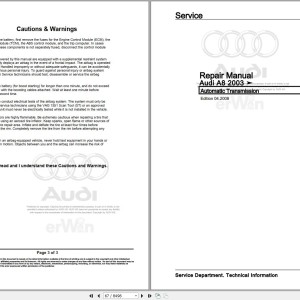 Audi A8 4E8 2003 - 2010 Service Repair Manual and Wiring Diagram