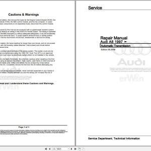 Audi A8 S8 4D2 1997 - 2003 Service Repair Manual