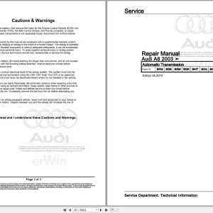 Audi A8L 4E2 2005 - 2010 Service Repair Manual and Wiring Diagram